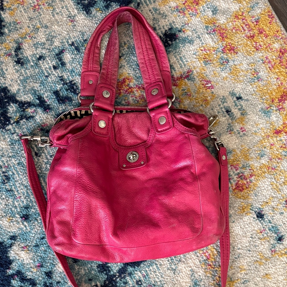 Marc Jacobs Hot Pink Leather Shoulder Bag with Turn-Lock Detail